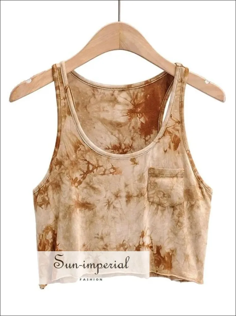 Brown Tie Dyed Crop Tank top with Pocket