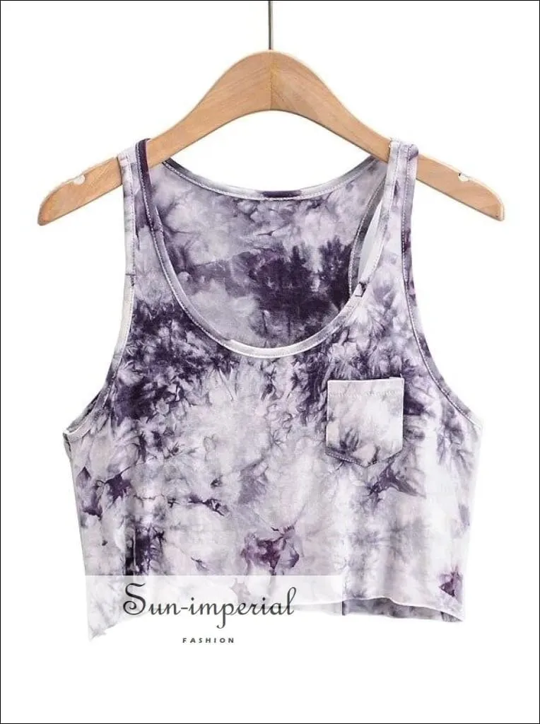 Brown Tie Dyed Crop Tank top with Pocket