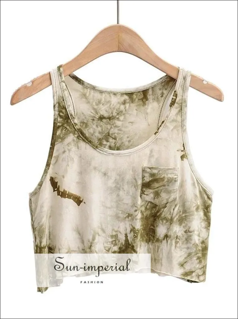 Brown Tie Dyed Crop Tank top with Pocket