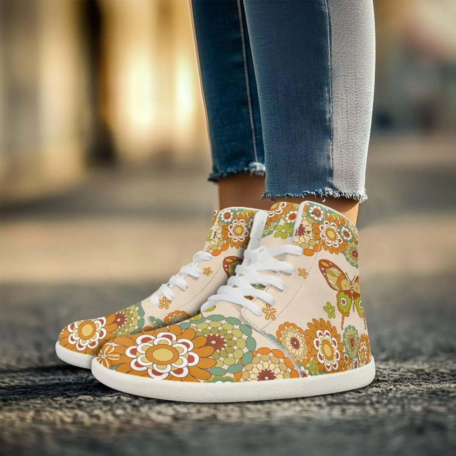 Butterfly Dragonfly Print High Tops Running Sneakers for Women Men Fitness Ankle Support Shoes