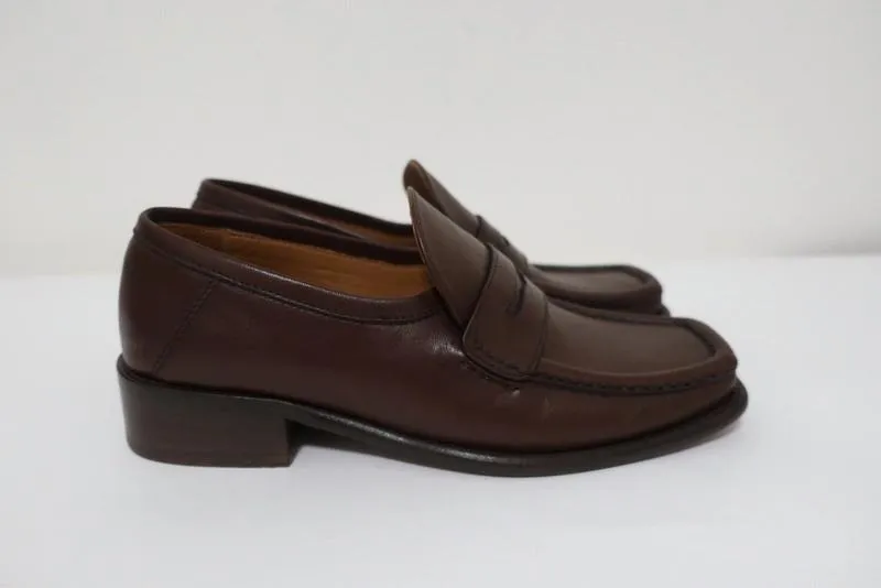 BY FAR Britney Penny Loafers Brown Leather Size 38