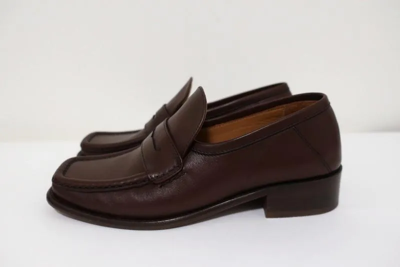 BY FAR Britney Penny Loafers Brown Leather Size 38