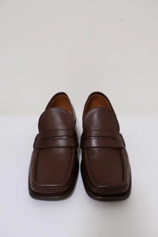 BY FAR Britney Penny Loafers Brown Leather Size 38