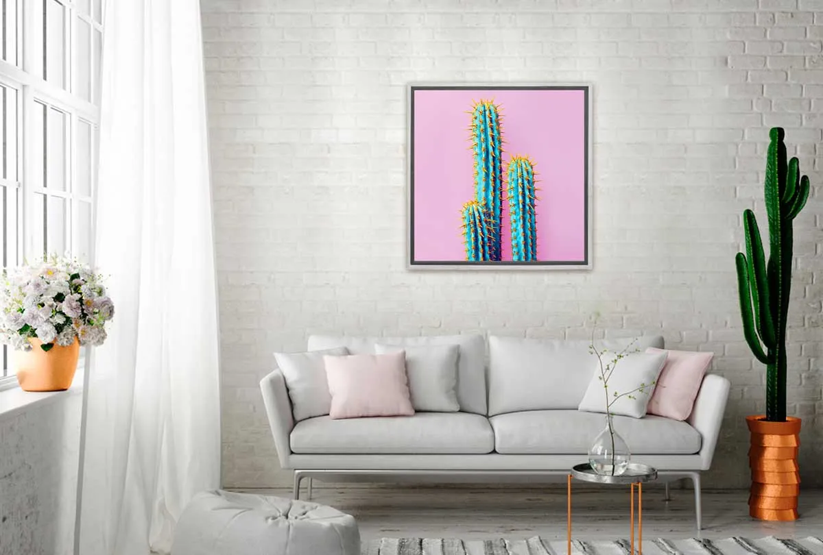 Cactus with Pink Background | Canvas Wall Art Print