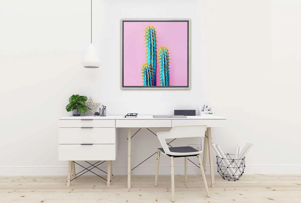 Cactus with Pink Background | Canvas Wall Art Print