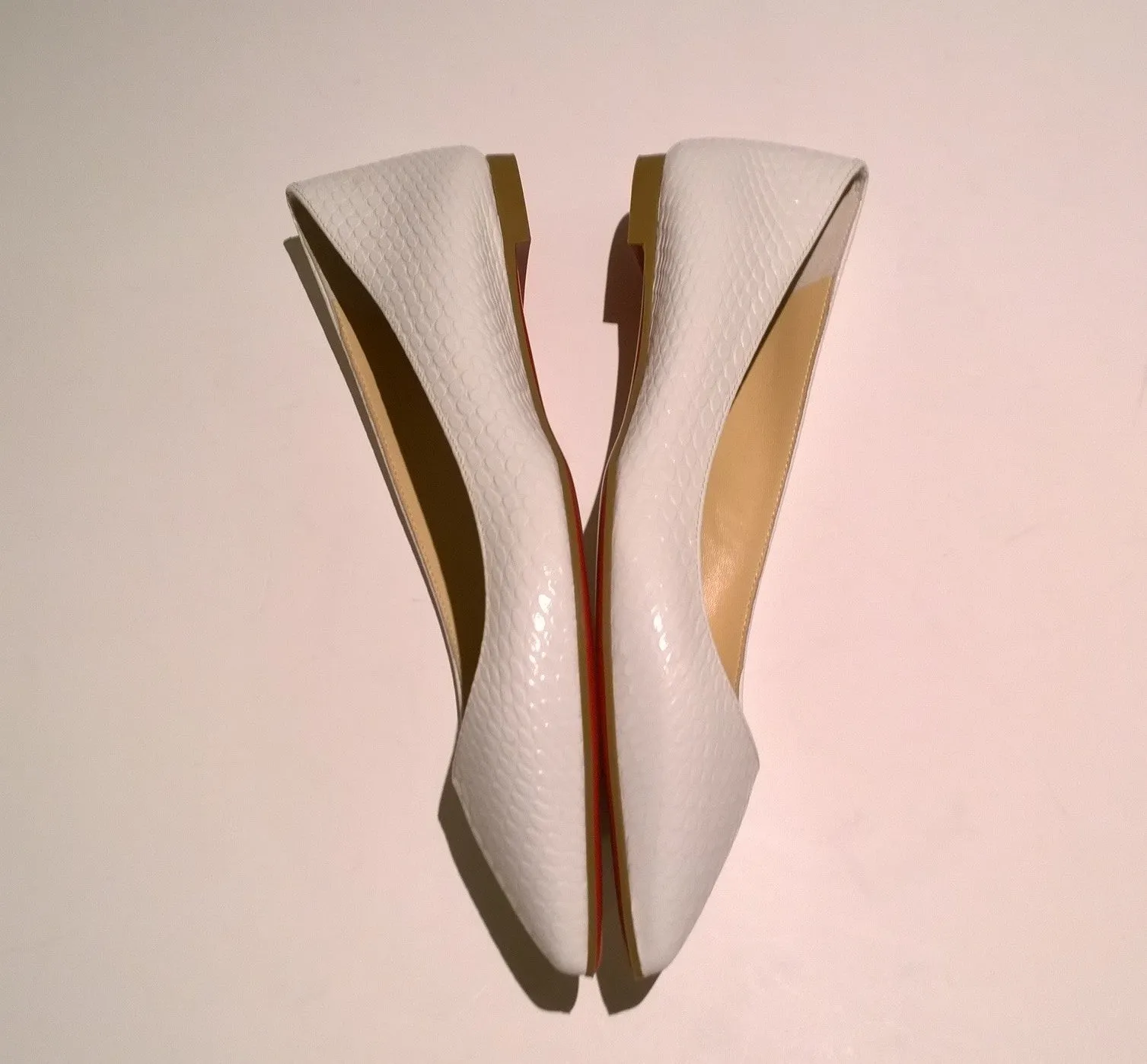 Christian Louboutin Ballalla Flats in Bianco White Mock Reptile Embossed Leather