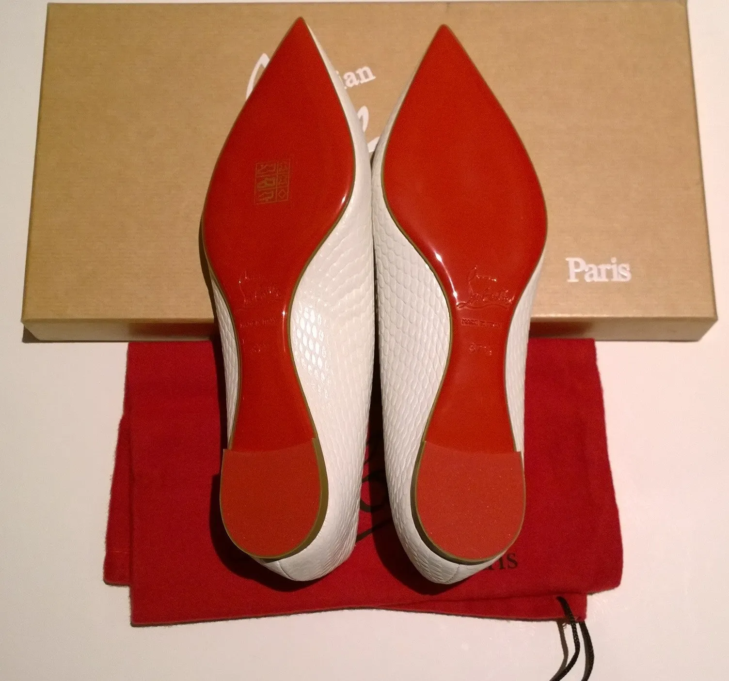 Christian Louboutin Ballalla Flats in Bianco White Mock Reptile Embossed Leather