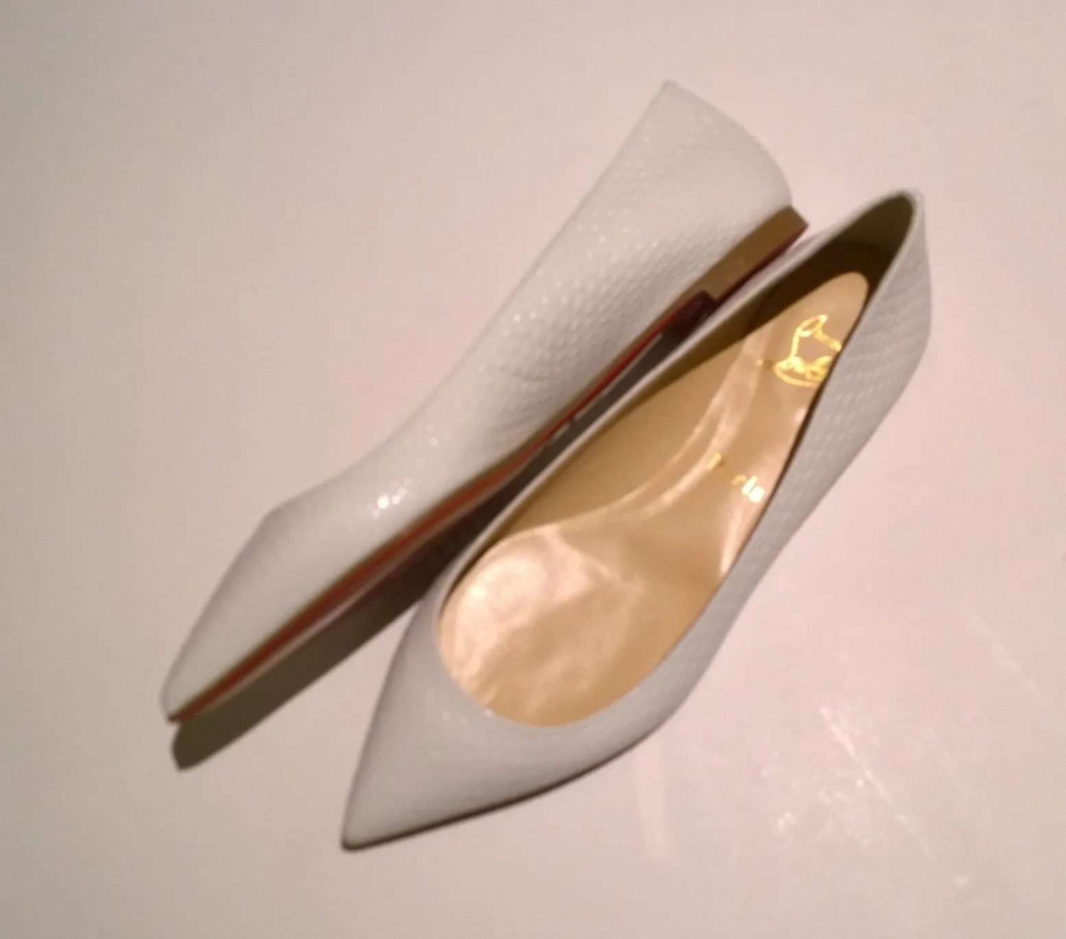 Christian Louboutin Ballalla Flats in Bianco White Mock Reptile Embossed Leather