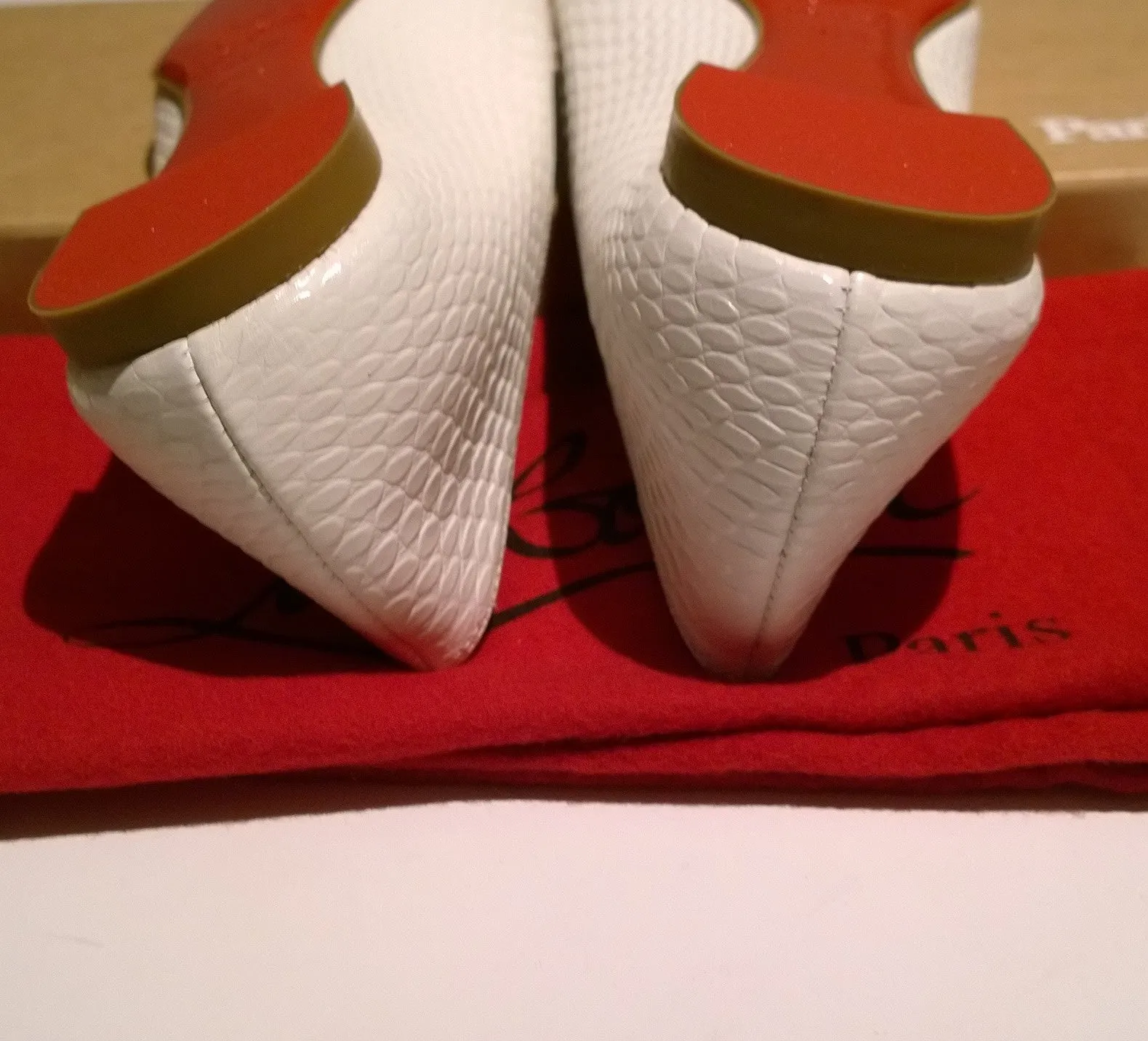 Christian Louboutin Ballalla Flats in Bianco White Mock Reptile Embossed Leather