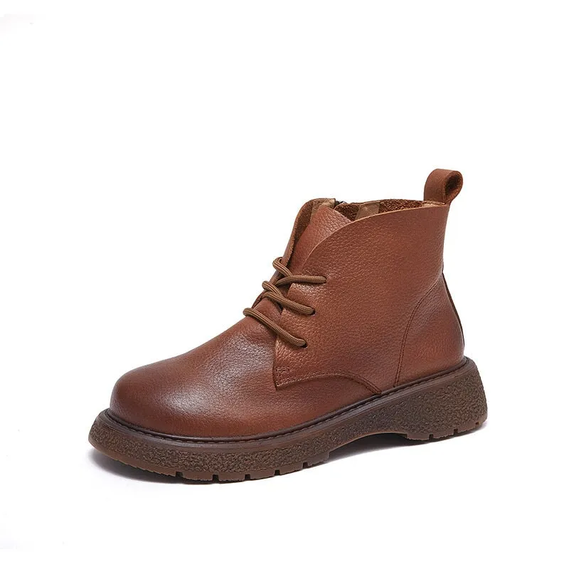 Classic Cowhide Leather Combat Boots Lace Up Boots Martin Boots for Women in Black/Brown