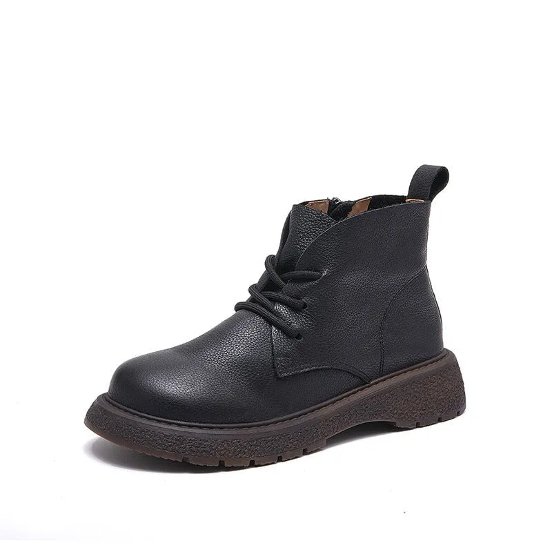 Classic Cowhide Leather Combat Boots Lace Up Boots Martin Boots for Women in Black/Brown
