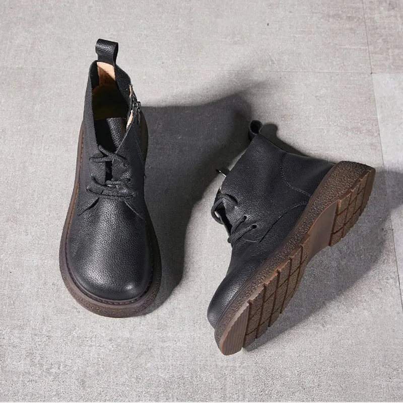 Classic Cowhide Leather Combat Boots Lace Up Boots Martin Boots for Women in Black/Brown