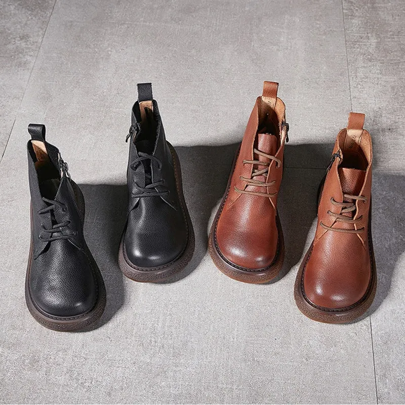 Classic Cowhide Leather Combat Boots Lace Up Boots Martin Boots for Women in Black/Brown