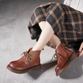 Classic Cowhide Leather Combat Boots Lace Up Boots Martin Boots for Women in Black/Brown