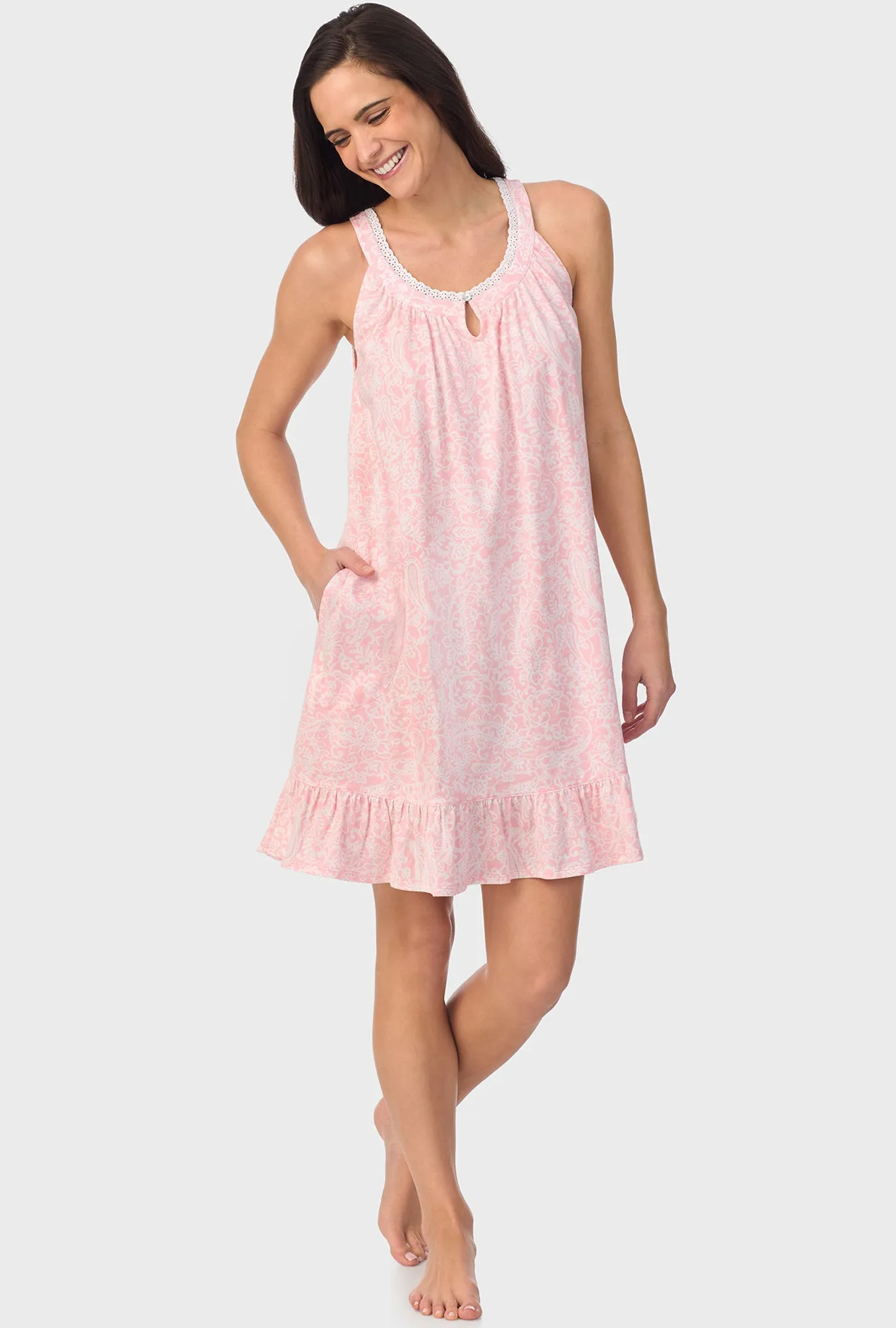 Coral Pink Paisley Sleeveless Chemise
