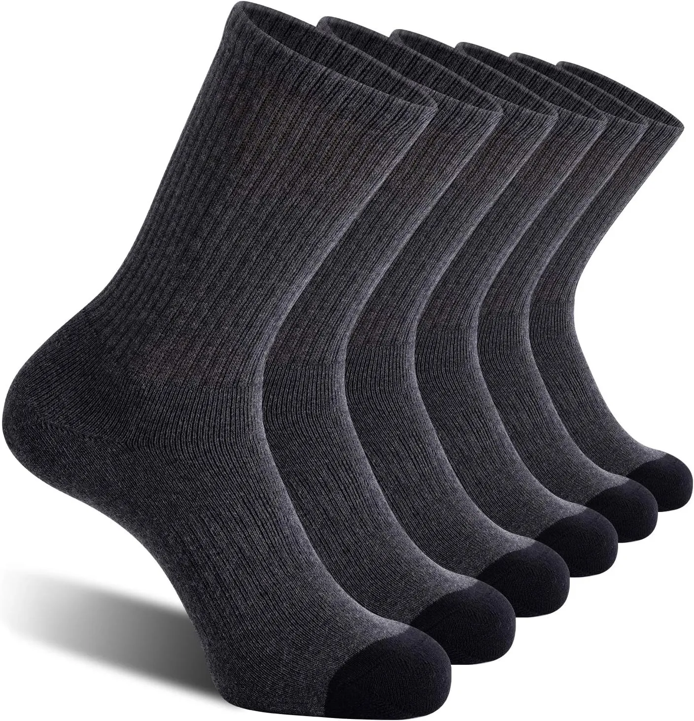 CS CELERSPORT 6 Pack Men's Cotton Athletic Crew Socks Full Cushioned Work Boot Socks