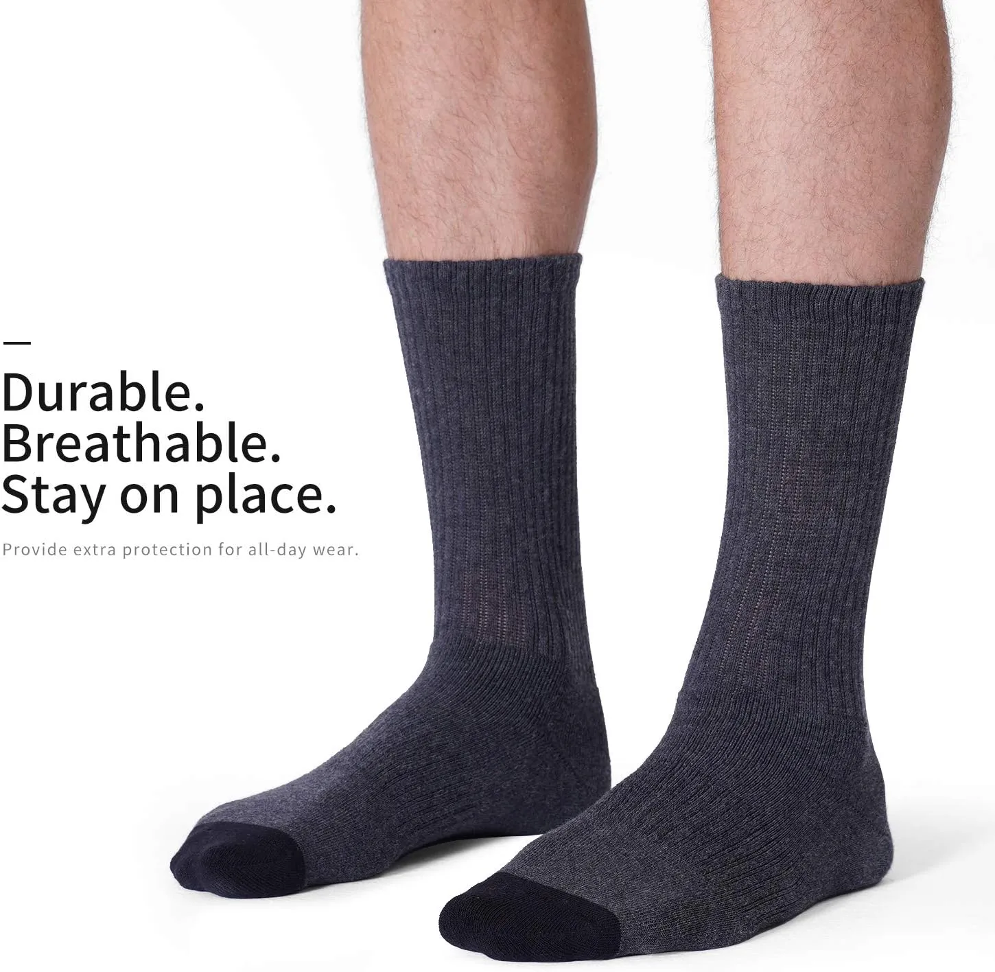 CS CELERSPORT 6 Pack Men's Cotton Athletic Crew Socks Full Cushioned Work Boot Socks