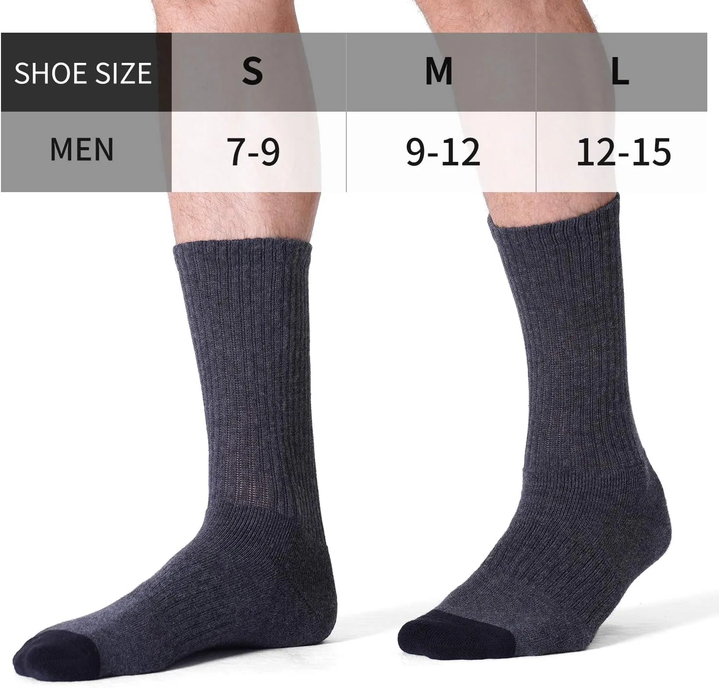 CS CELERSPORT 6 Pack Men's Cotton Athletic Crew Socks Full Cushioned Work Boot Socks