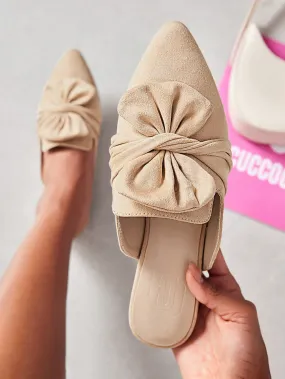 CUCCOO CHICEST Woman Shoes Fashionable Apricot Color Flat Half Slippers With Big Bowknot Decoration For Spring And Summer Vacation Shoes Summer Sale Elegant Flats