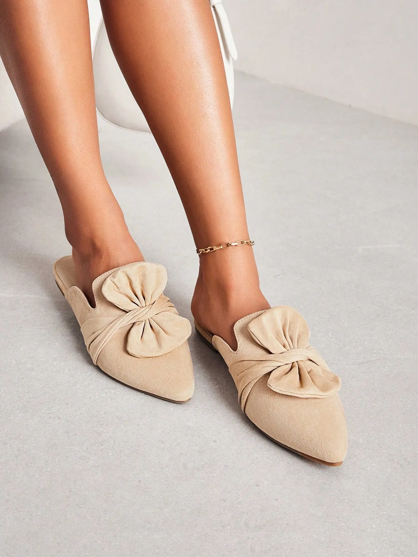 CUCCOO CHICEST Woman Shoes Fashionable Apricot Color Flat Half Slippers With Big Bowknot Decoration For Spring And Summer Vacation Shoes Summer Sale Elegant Flats