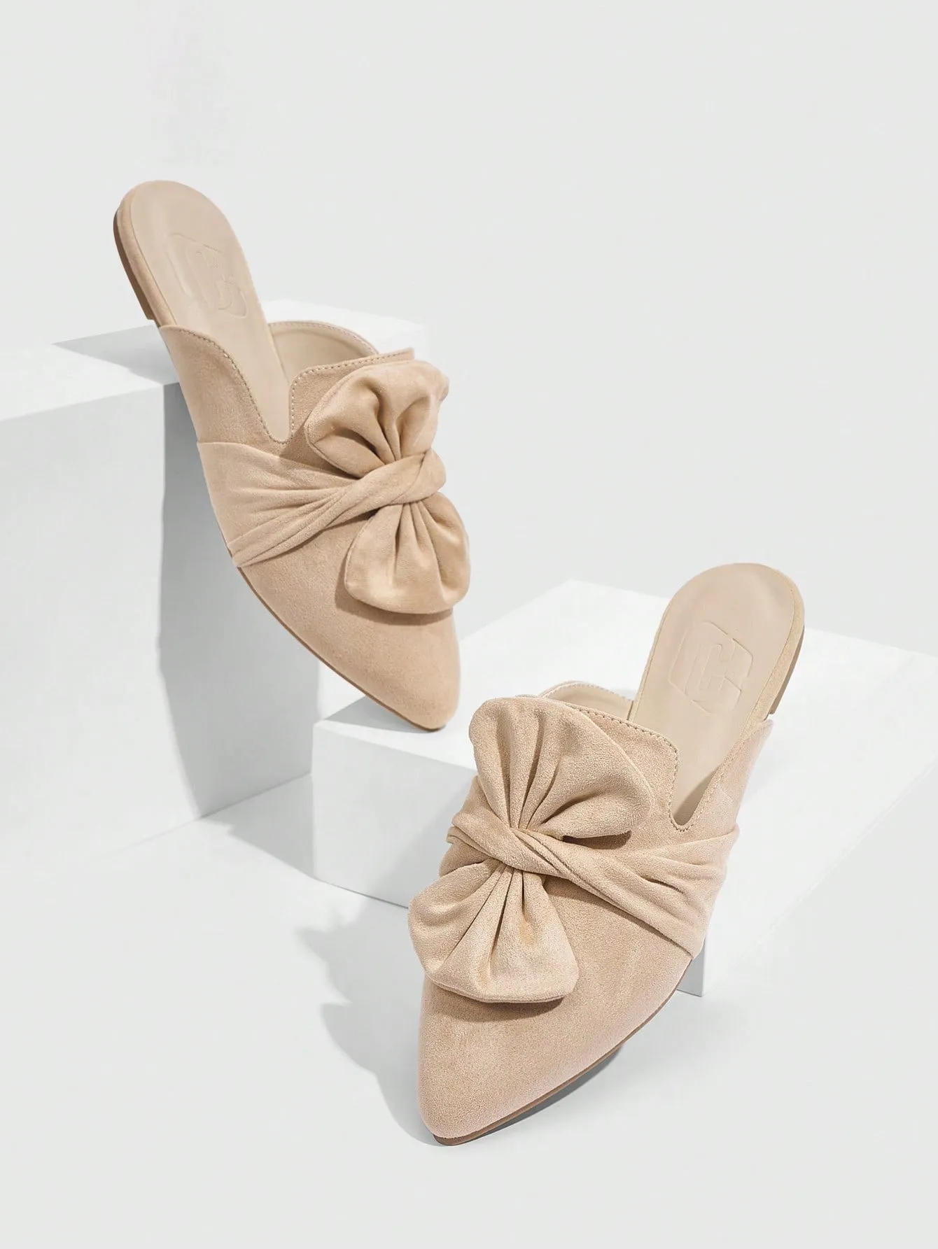 CUCCOO CHICEST Woman Shoes Fashionable Apricot Color Flat Half Slippers With Big Bowknot Decoration For Spring And Summer Vacation Shoes Summer Sale Elegant Flats