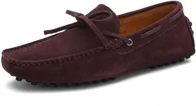Driving Moccasins Loafer Shoes for Men Genuine Leather Round Toe Stitching Details Suede Vamp Deck Shoes Flexible Flat Heel Lightweight Resistant for Any Attire