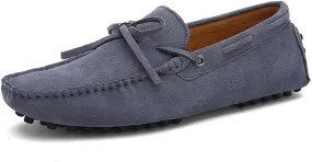 Driving Moccasins Loafer Shoes for Men Genuine Leather Round Toe Stitching Details Suede Vamp Deck Shoes Flexible Flat Heel Lightweight Resistant for Any Attire