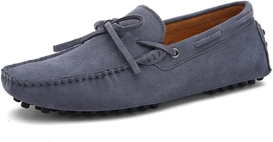 Driving Moccasins Loafer Shoes for Men Genuine Leather Round Toe Stitching Details Suede Vamp Deck Shoes Flexible Flat Heel Lightweight Resistant for Any Attire