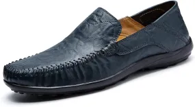 Driving Moccasins Smoking Loafer for Men Genuine Leather Round Toe Stitching Details Breathable Lightweight Flexible Flat Heel Resistant Outdoor for Any Attire