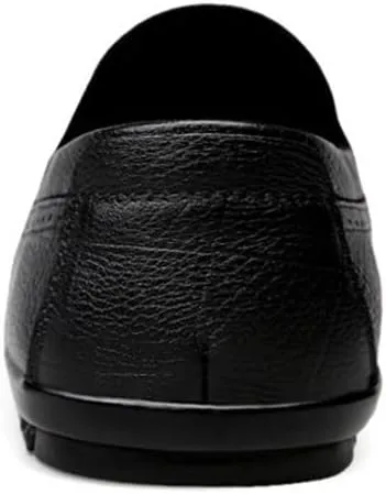 Driving Moccasins Smoking Loafer for Men Genuine Leather Stitching Details Round Toe Rubber Sole Flat Heel Anti-Slip Resistant Outdoor Slip on for Any Attire