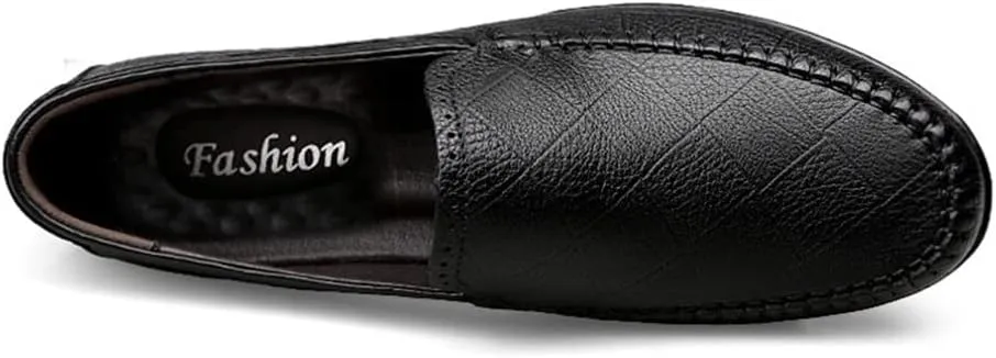 Driving Moccasins Smoking Loafer for Men Genuine Leather Stitching Details Round Toe Rubber Sole Flat Heel Anti-Slip Resistant Outdoor Slip on for Any Attire