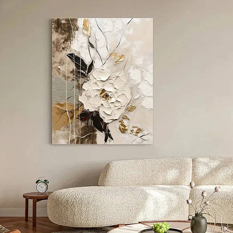 Elegant Blossoms With Gold Accents Wall Art Fine Art Canvas Prints Modern Abstract Botanical Picture For Living Room Entranceway Wall Decor