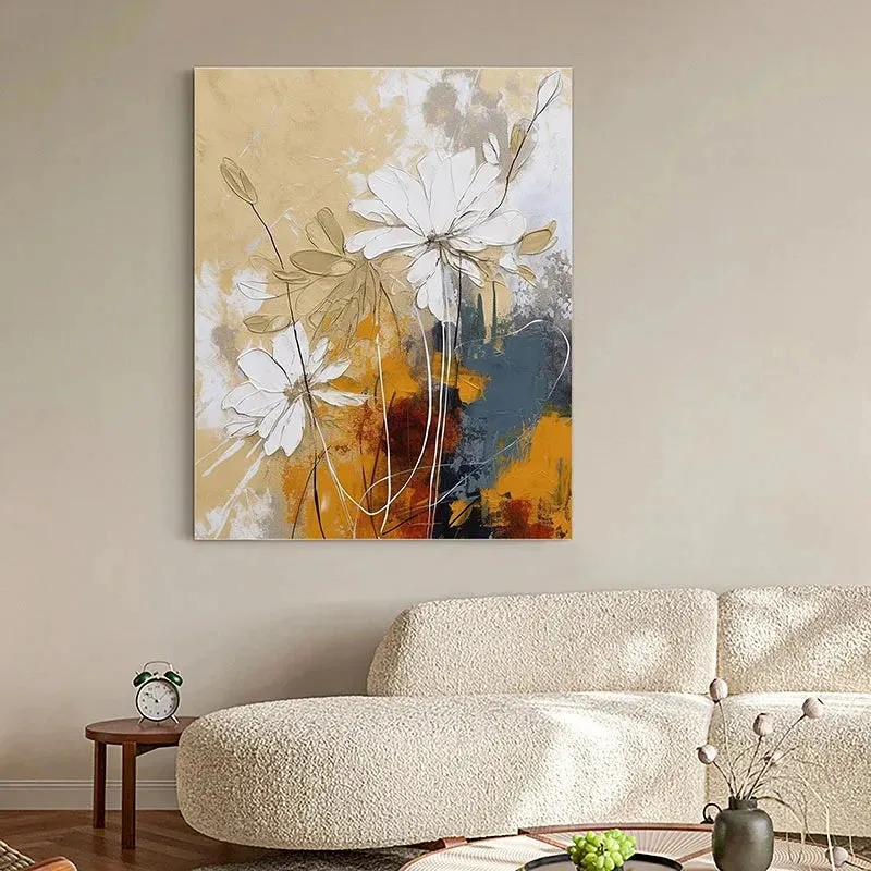 Elegant Blossoms With Gold Accents Wall Art Fine Art Canvas Prints Modern Abstract Botanical Picture For Living Room Entranceway Wall Decor