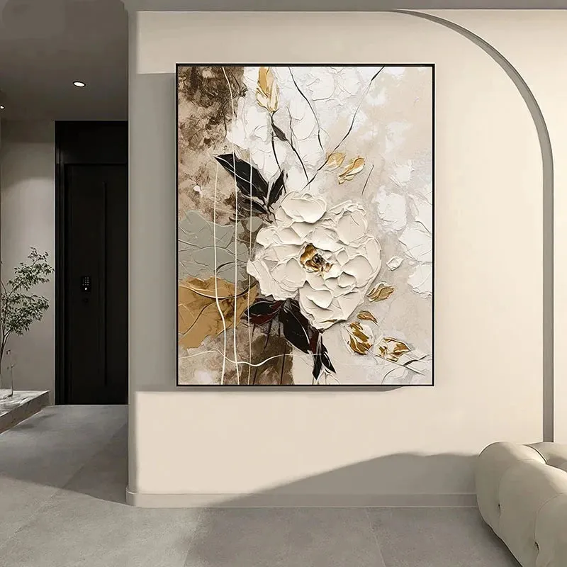 Elegant Blossoms With Gold Accents Wall Art Fine Art Canvas Prints Modern Abstract Botanical Picture For Living Room Entranceway Wall Decor