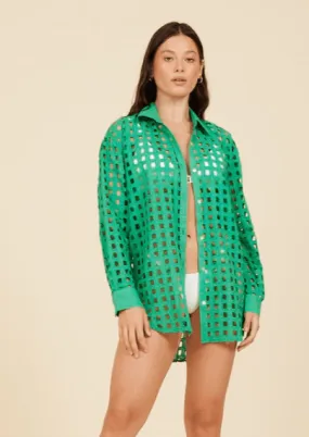 Eyelet Box Shirt in Seafoam Green