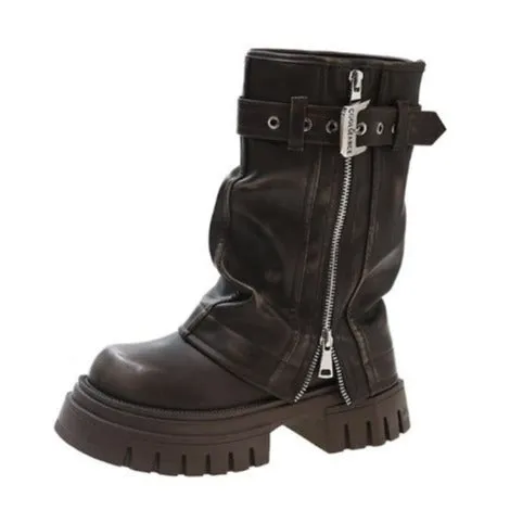 Fashionkova fall boots Brown Slimming British Style Thick-Soled Martin Boots for Women 2024 New Autumn Small Chunky Heel Retro Short Boots