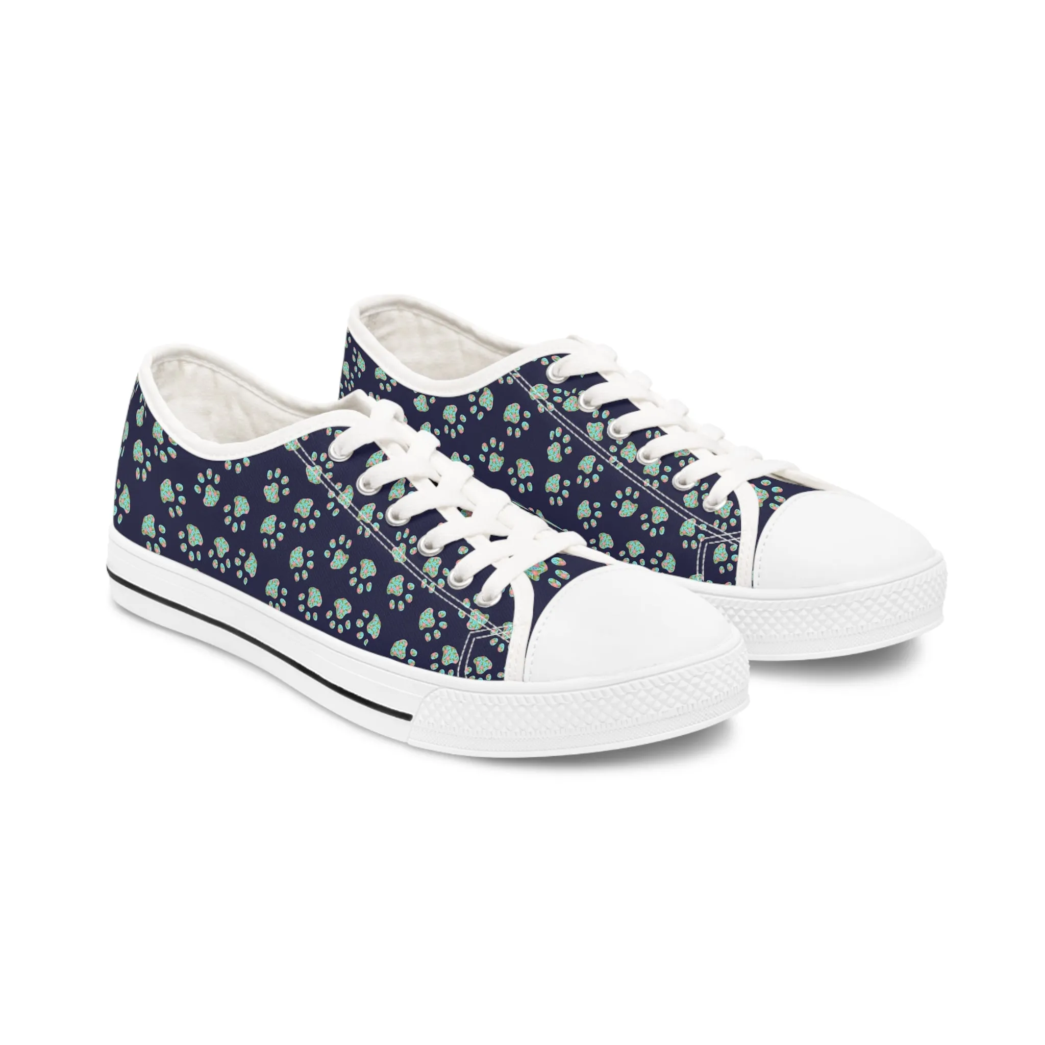 Floral Paw Print Women's Low Top Sneakers