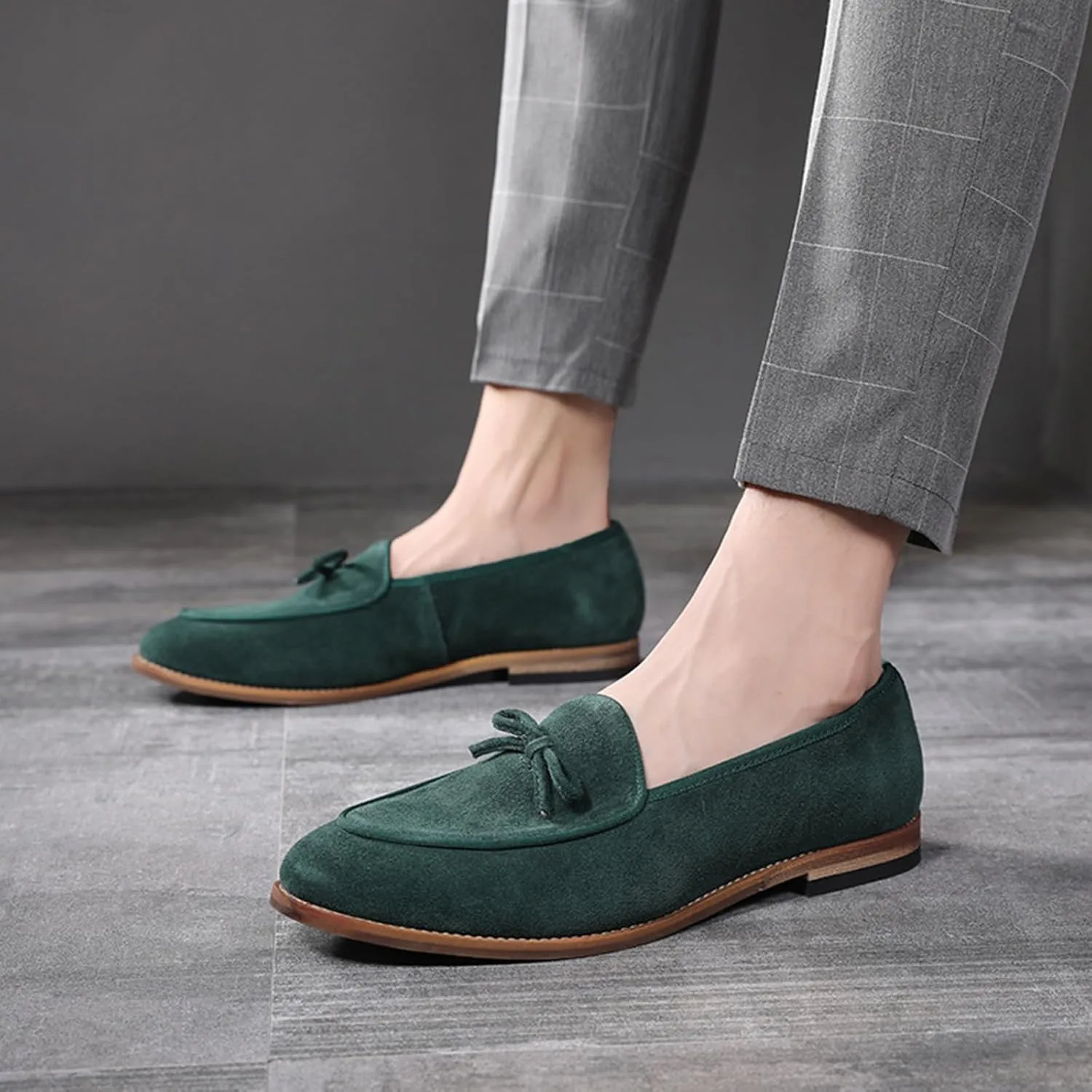 Genuine Leather Tassel Loafers for Men Suede Slip-On Low Heel Oxford Shoes