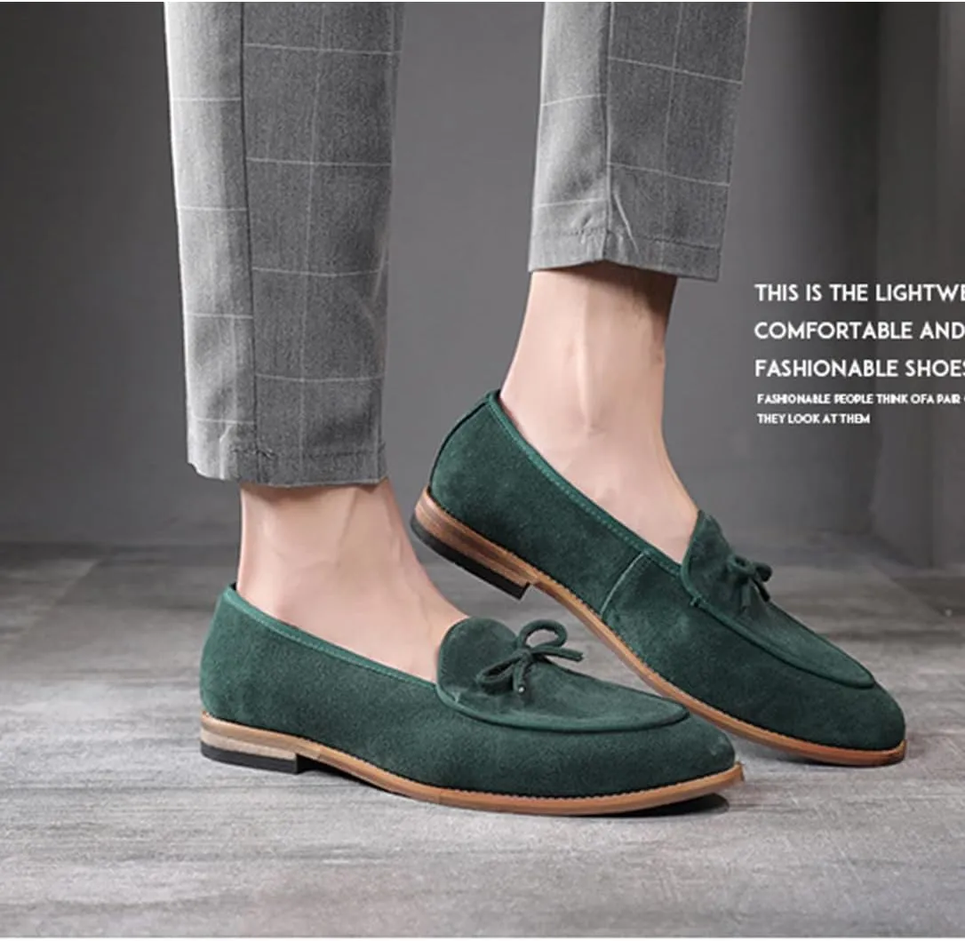 Genuine Leather Tassel Loafers for Men Suede Slip-On Low Heel Oxford Shoes