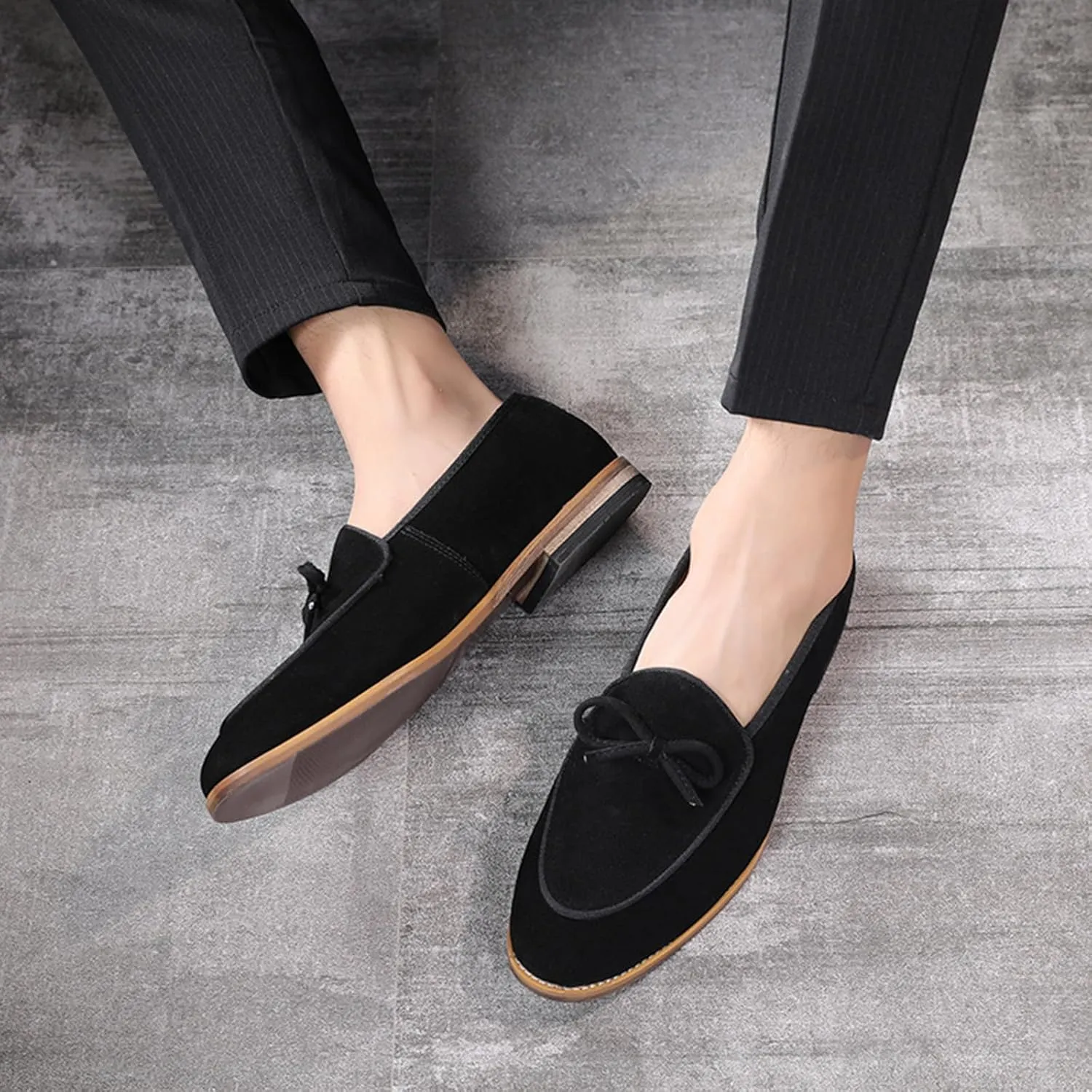 Genuine Leather Tassel Loafers for Men Suede Slip-On Low Heel Oxford Shoes