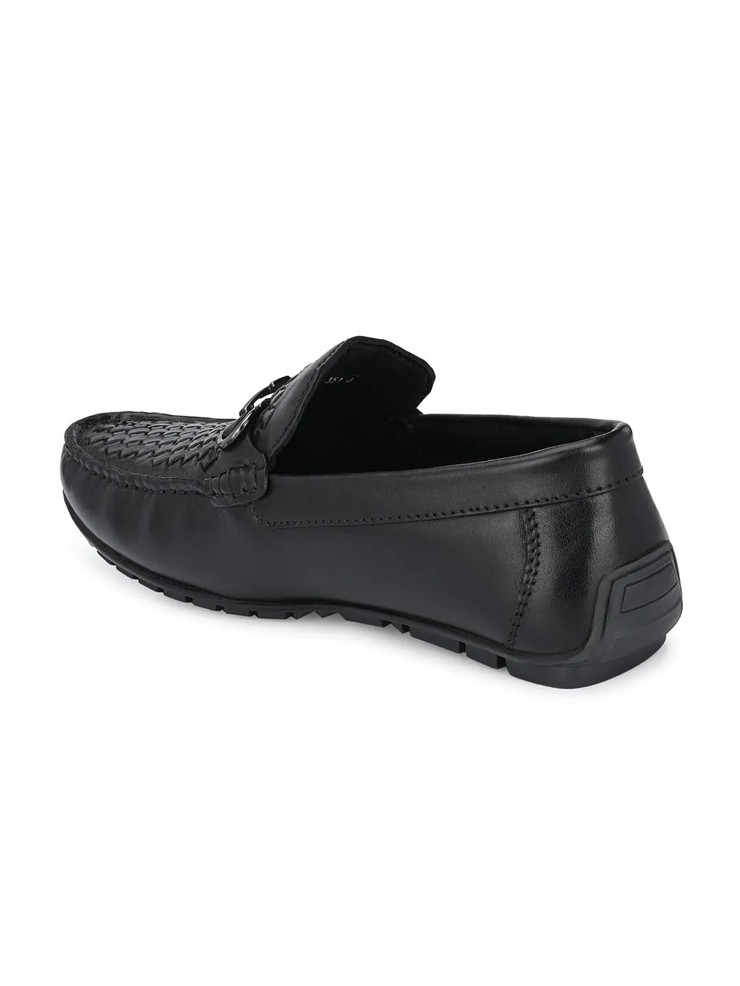 Hitz Men's Black Leather Slip-On Casual Loafer Shoes