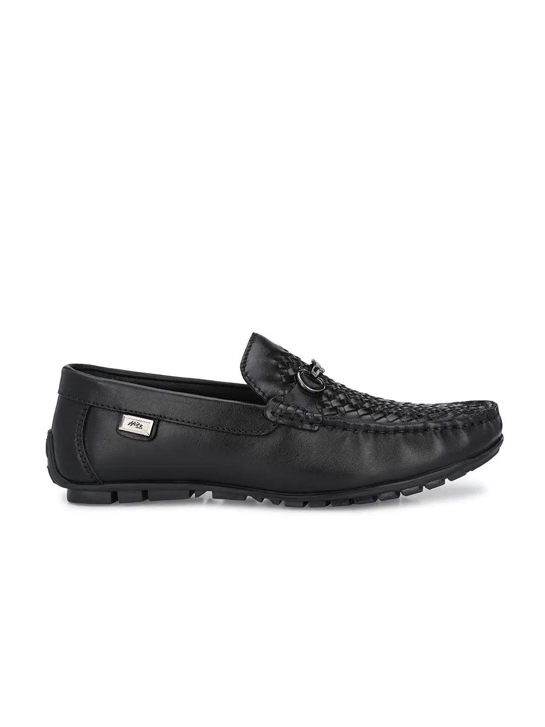 Hitz Men's Black Leather Slip-On Casual Loafer Shoes