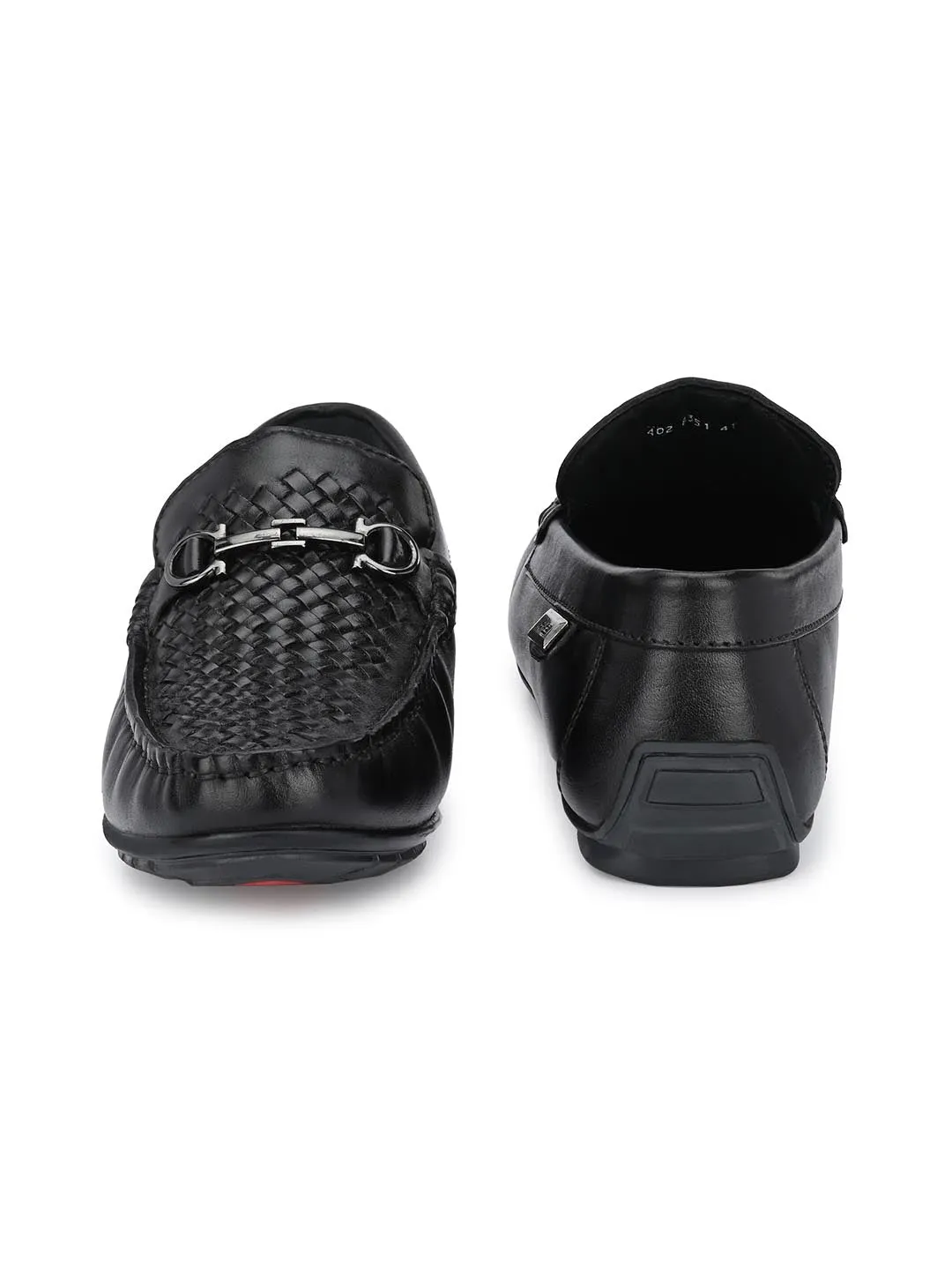 Hitz Men's Black Leather Slip-On Casual Loafer Shoes