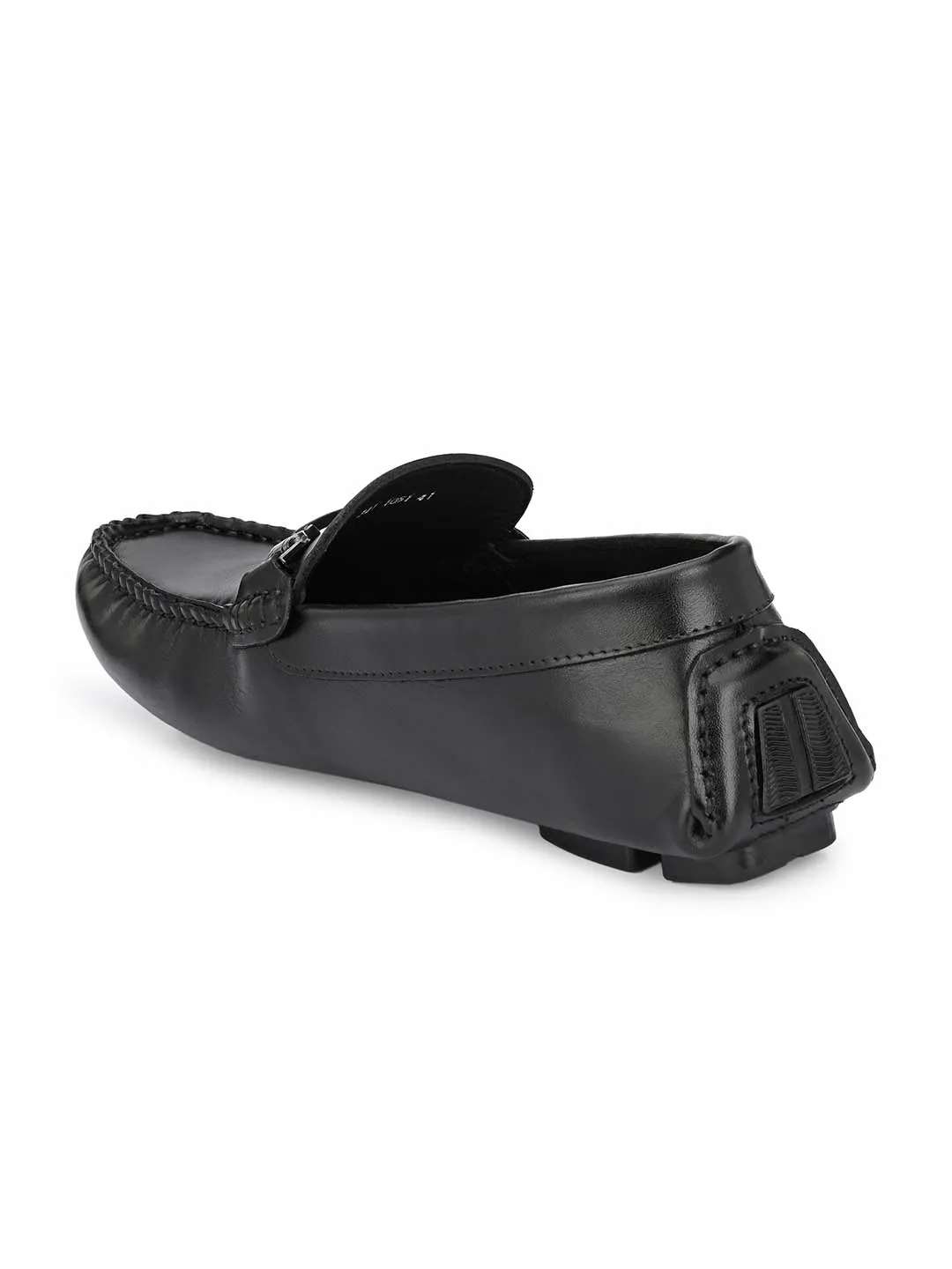 Hitz Men's Black Leather Slip On Loafer Shoes