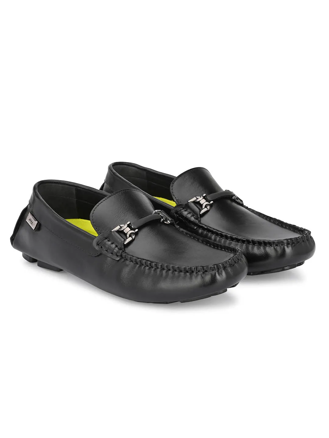 Hitz Men's Black Leather Slip On Loafer Shoes