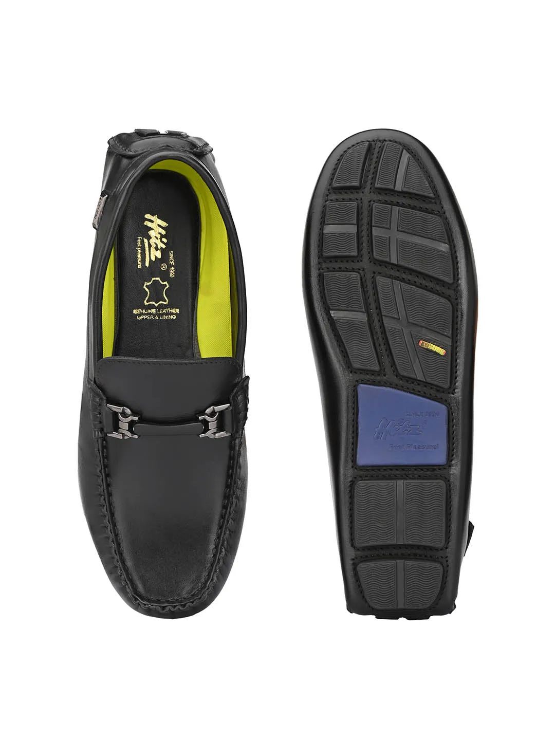 Hitz Men's Black Leather Slip On Loafer Shoes