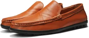 HOOENG Loafer Shoes Driving Moccasins for Men Genuine Leather Round Toe Stitching Details Rubber Sole Anti-Slip Resistant Flat Heel Flexible Outdoor Slip On (Color : Light Brown, Size : 7.5)