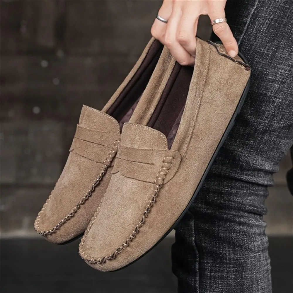 HOOENG Loafers for Men Genuine Leather Round Toe Suede Vamp Penny Loafer Flat Heel Comfortable Lightweight Walking Party Slip-on