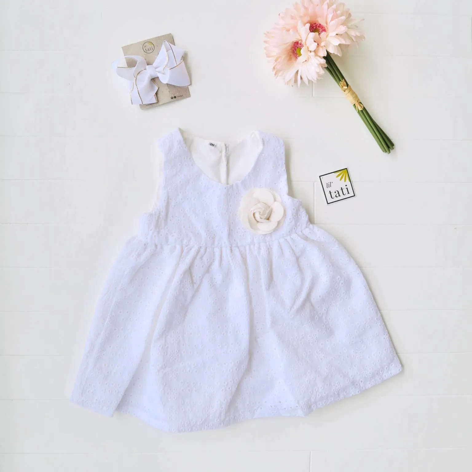 Iris Dress in Petal Dots White Eyelet