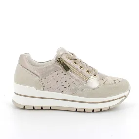 Ladies IGI & Co Lace Up Trainers Sneakers Platform Beige/Gold Combo Zip 5662122 sale
